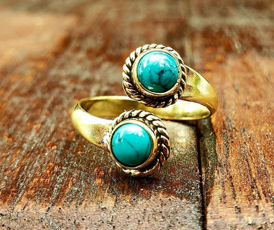 Adjustable Brass Turquoise Ring -- Culture Cross