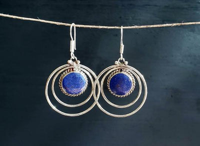 Blue Lapis Tibetan Earrings -- Culture Cross
