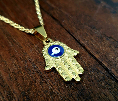 Gold Evil Eye Hamsa Necklace -- Culture Cross