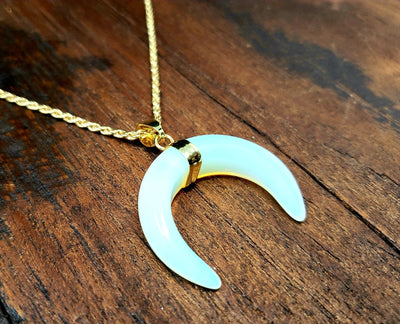 Gold Opalite Horn Necklace -- Culture Cross