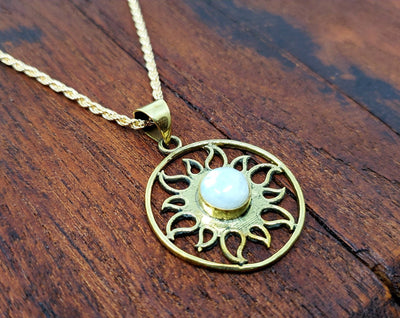 Moonstone Sacred Sun Necklace -- Culture Cross
