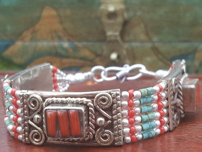 Rustic Relic Tibetan Coral Bracelet -- Culture Cross