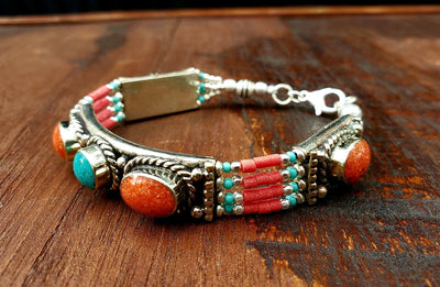 Tibetan Coral Beaded Bracelet -- Culture Cross