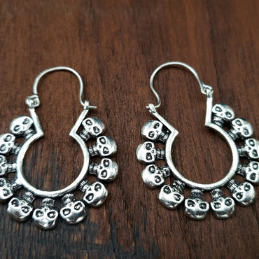 Silver Skulls Threader Spiral Earrings