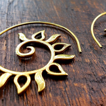 Gold Spiraling Sun Threader Earrings
