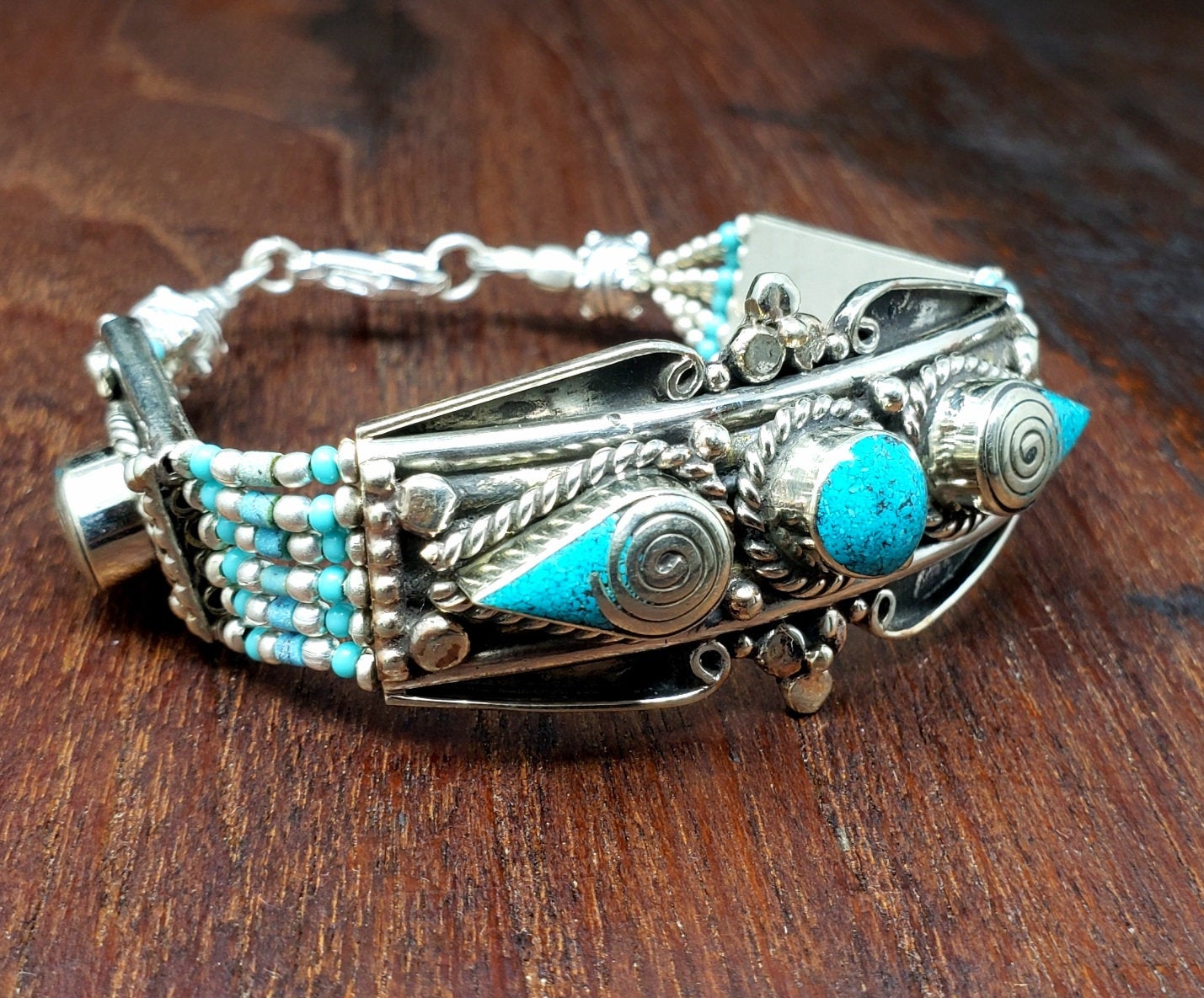 Natural Tibetan Turquoise Sterling Silver Cuff Bracelet - DeSantis Jewelry