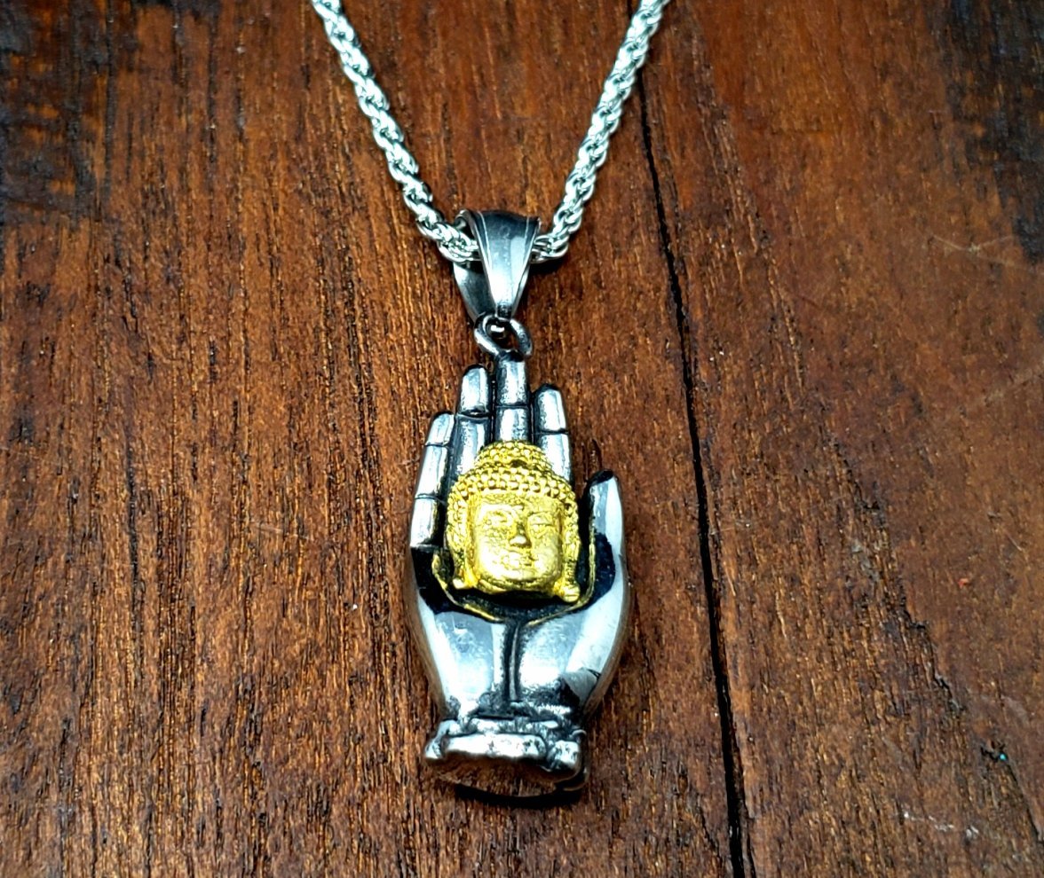 Abhaya Mudra Buddha Necklace | Stainless Steel Jewelry