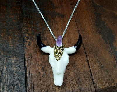 Amethyst Bull Horn Necklace -- Culture Cross