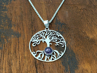 Amethyst Tree of life Pendant Necklace -- Culture Cross