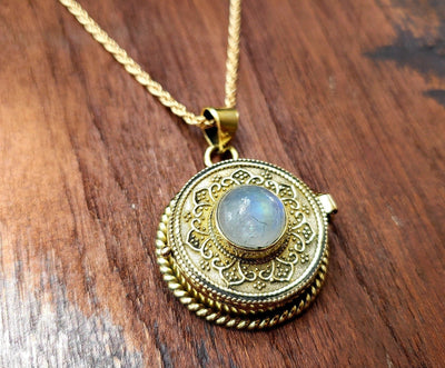 Bohemian Gold Moonstone Locket Necklace -- Culture Cross