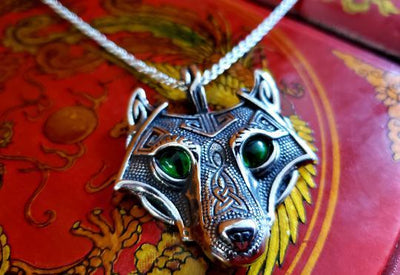 Celtic Wolf Stainless Steel Pendant Necklace -- Culture Cross