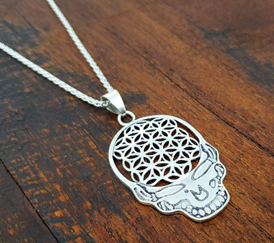 Flower of Life Skull Necklace -- Culture Cross