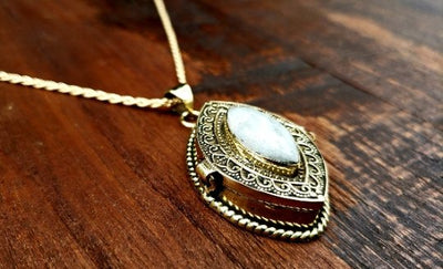 Gold Moonstone Locket Pendant Necklace -- Culture Cross