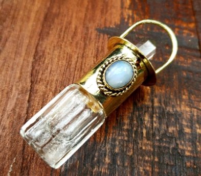 Gold Moonstone Perfume Bottle Necklace -- Culture Cross