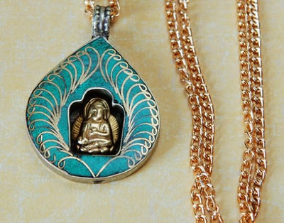Golden Buddha Turquoise Shrine Necklace -- Culture Cross