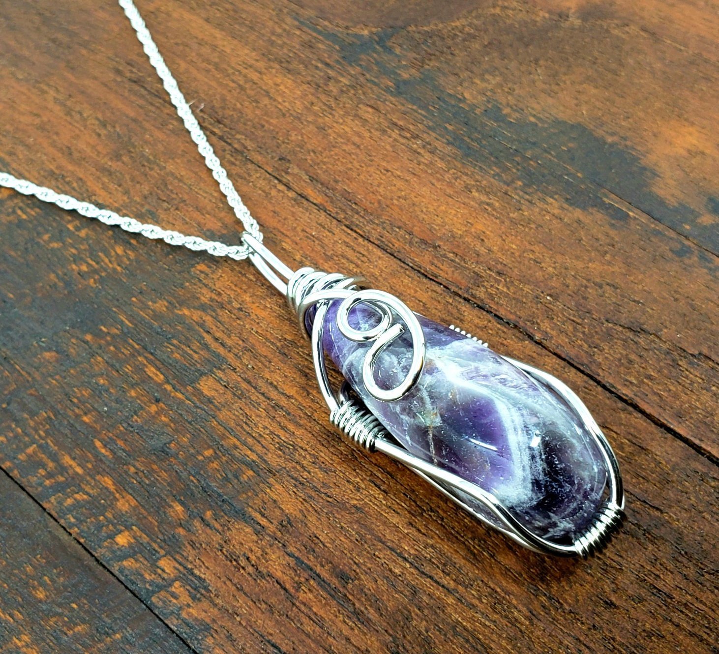Large Amethyst Wire Wrap Necklace - Main Image