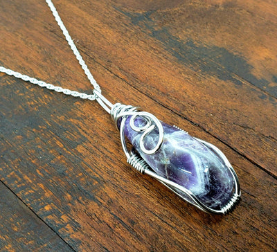 Large Amethyst Wire Wrap Necklace -- Culture Cross