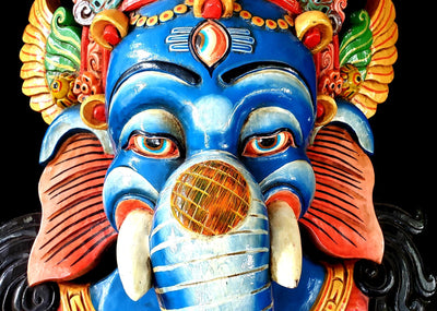 Large Blue Ganesh Tibetan Mask -- Culture Cross