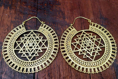Large Sacred Geometry Sri Yantra Earrings -- Culture Cross