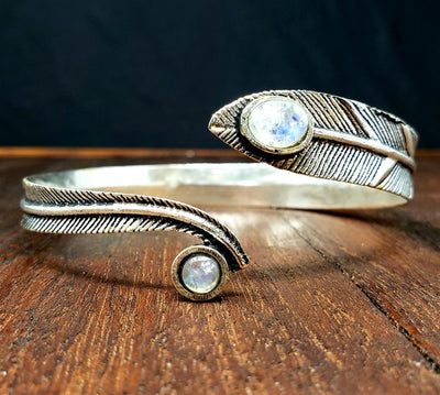 Moonstone Forest Feather Arm Cuff -- Culture Cross