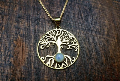 Moonstone Tree of life Pendant Necklace -- Culture Cross