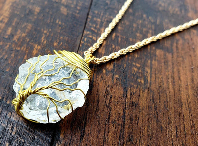 Quartz Gold Tree of Life Necklace -- Culture Cross