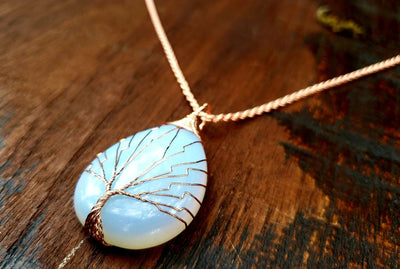 Rose Gold Opalite Tree of Life necklace -- Culture Cross