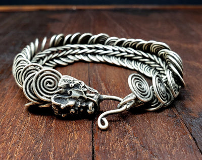 Silver Coil Dragon Miao Hmong Bracelet -- Culture Cross