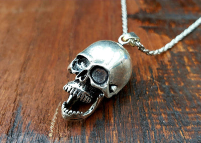 Silver Skull Necklace with Adjustable Jaw -- Culture Cross