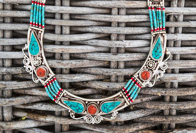 Tibetan Turquoise Folk Necklace -- Culture Cross