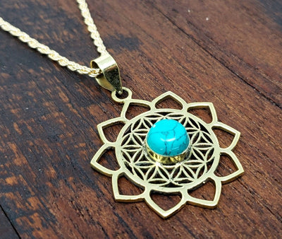 Turquoise Flower of Life Necklace -- Culture Cross