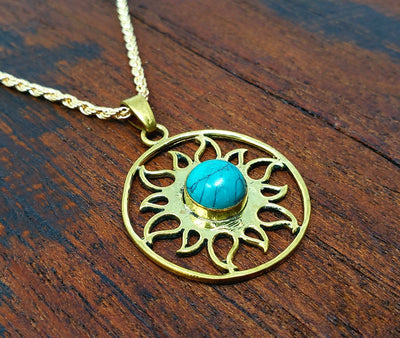 Turquoise Sacred Sun Necklace -- Culture Cross
