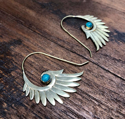 Turquoise Wing Feather Earrings -- Culture Cross